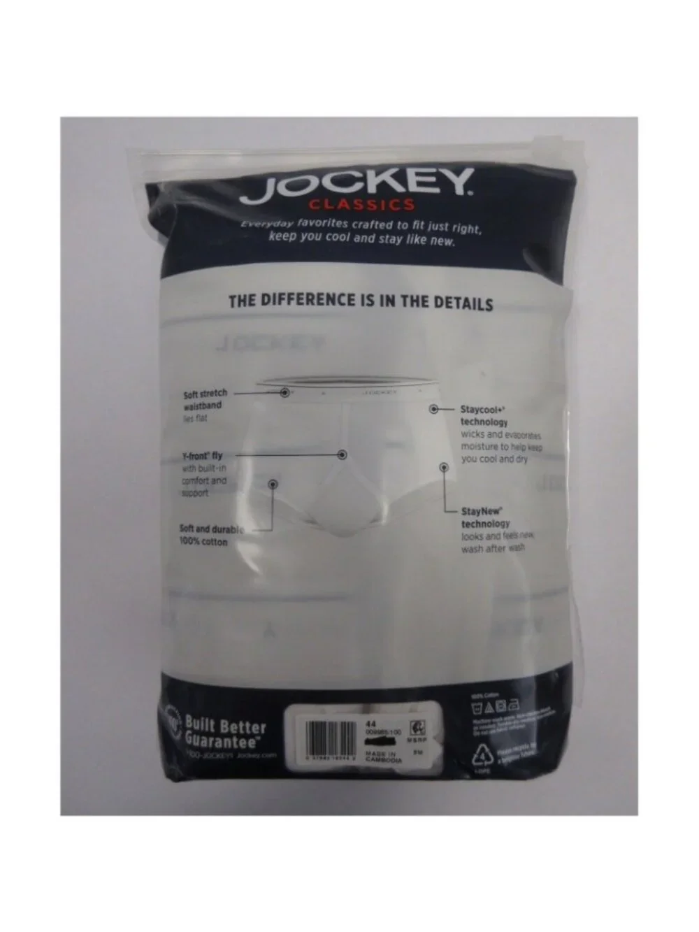 Jockey Underwear 44 4 Pack Full Rise Briefs Classic Stay Cool NEW